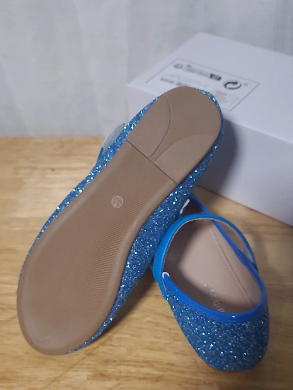 Girls' Blue Glitter Bow Mary Jane Dress Shoes